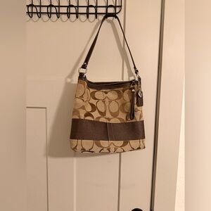 Coach Tan and Brown Signature Shoulder Bag